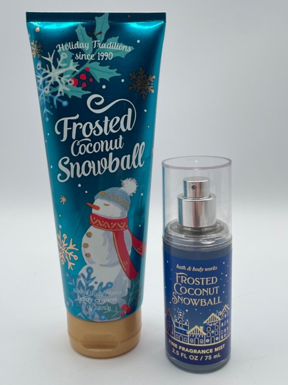 Bath&BodyWorks FROSTED COCONUT SNOWBALL Body Cream 8oz & Mini Body Mist Set of 2
